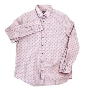 NWT‎ Express 1MX Slim LARGE Dress Shirt Yellow AOP Mens LS Cotton Button Up